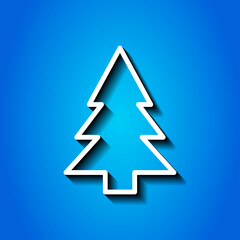 Christmas tree simple icon vector. Flat desing. White icon with shadow on blue background.ai