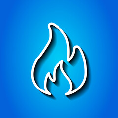 Fototapeta na wymiar Fire simple icon vector. Flat desing. White icon with shadow on blue background.ai