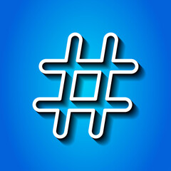 Obraz premium Hashtag simple icon vector. Flat desing. White icon with shadow on blue background.ai