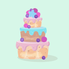 Beautiful cake with cream and berries. Decorate a party or birthday.