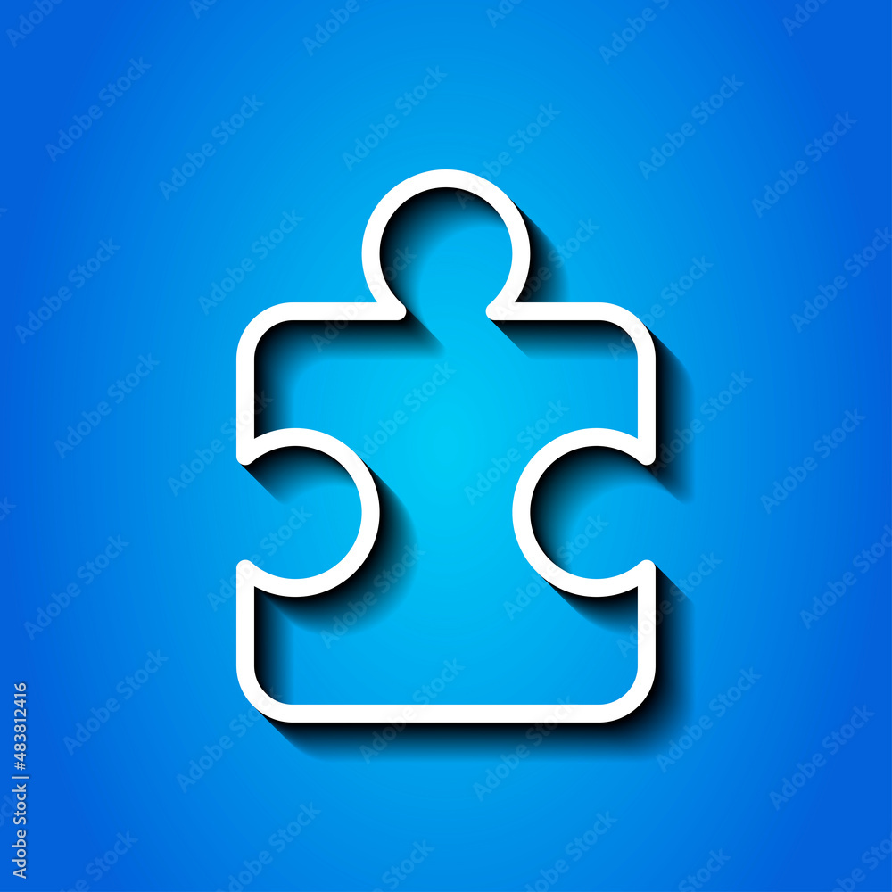 Poster puzzle simple icon vector. flat desing. white icon with shadow on blue background.ai