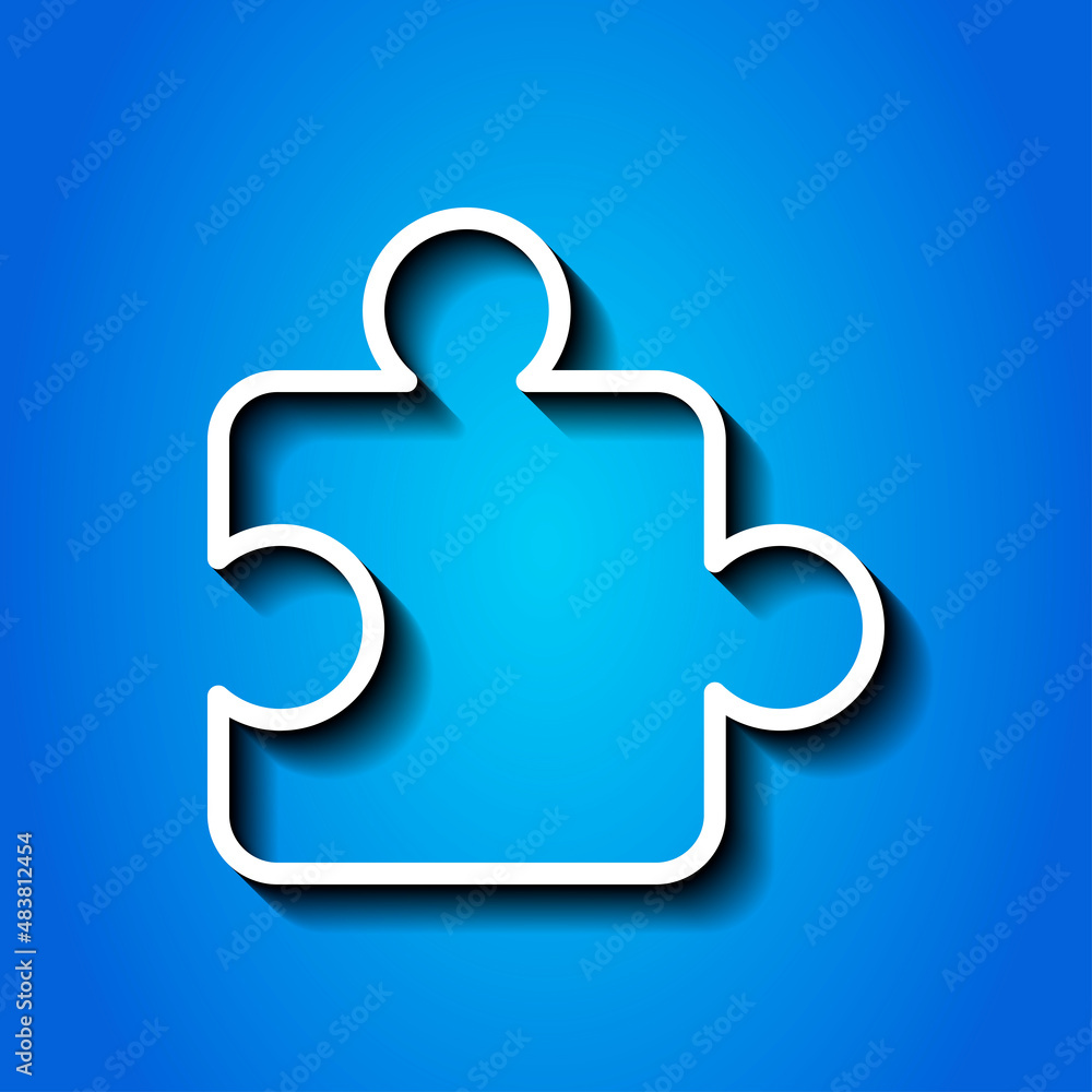 Poster puzzle vector simple icon. flat desing. white icon with shadow on blue background.ai