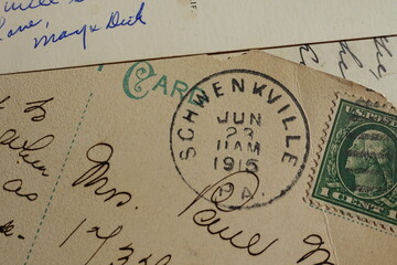 A Vintage Postcard Dated 1915 From Schwenkville, Pennsylvania. (Schwenksville, Pa) - Vintage Postcard With A 1 Cent Stamp