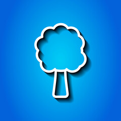 Tree simple icon vector. Flat desing. White icon with shadow on blue background.ai
