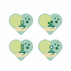 Flat microgreen heart set logo symbol for concept design. Business vector illustration. Healthy food set. Modern Healthy organic vegan greens.