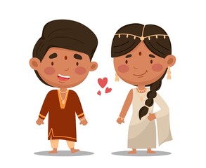 Indian couple. Vector illustration in a flat cartoon style