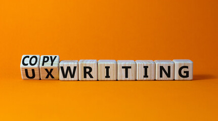 Copywriting or UX writing symbol. Turned cubes and changed concept words copywriting to UX writing....