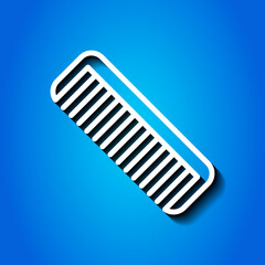 Hairbrush simple icon. Flat desing. White icon with shadow on blue background.ai