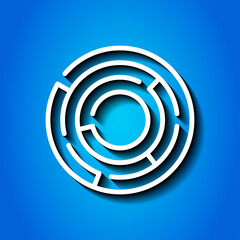Maze simple icon. Flat desing. White icon with shadow on blue background.ai