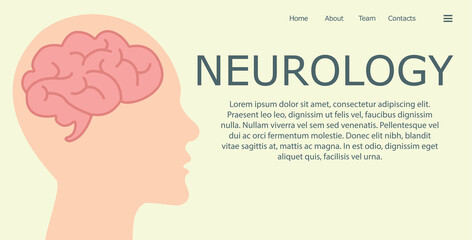Neurology template and banner. Flat vector illustration. Medical treatment and healthcare clinic landing page.