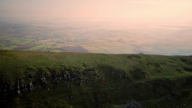View of Skirrid fawr from a drone above duing early morning of winter season. 4k.