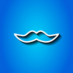 Mustache simple icon. Flat desing. White icon with shadow on blue background.ai