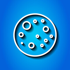 Moon simple icon. Flat desing. White icon with shadow on blue background.ai
