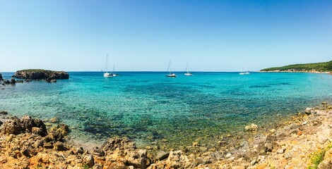 Fototapeta premium Panoramic view of Binigaus beach, Menorca, Balearic Islands, Spain.