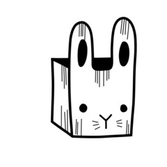Easter bunny box. Black and white line gift in doodle style.