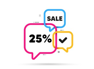 25 percent off sale tag. Ribbon bubble chat banner. Discount offer coupon. Discount offer price sign. Special offer symbol. Discount adhesive tag. Promo banner. Vector