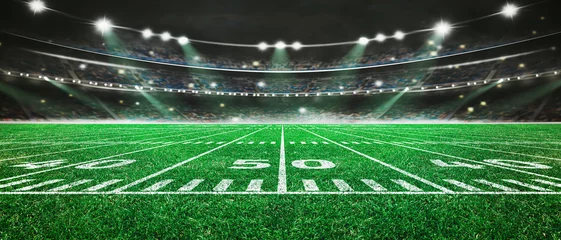 Fototapeten green field in american football stadium. ready for game in the midfield © Igor Link