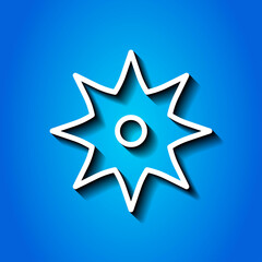 Shuriken simple icon. Flat desing. White icon with shadow on blue background.ai