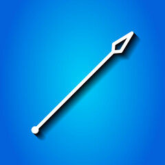 Spear simple icon. Flat desing. White icon with shadow on blue background.ai