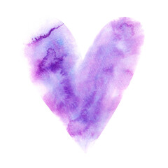 Watercolor hand painted violet heart shape isolated on white background.