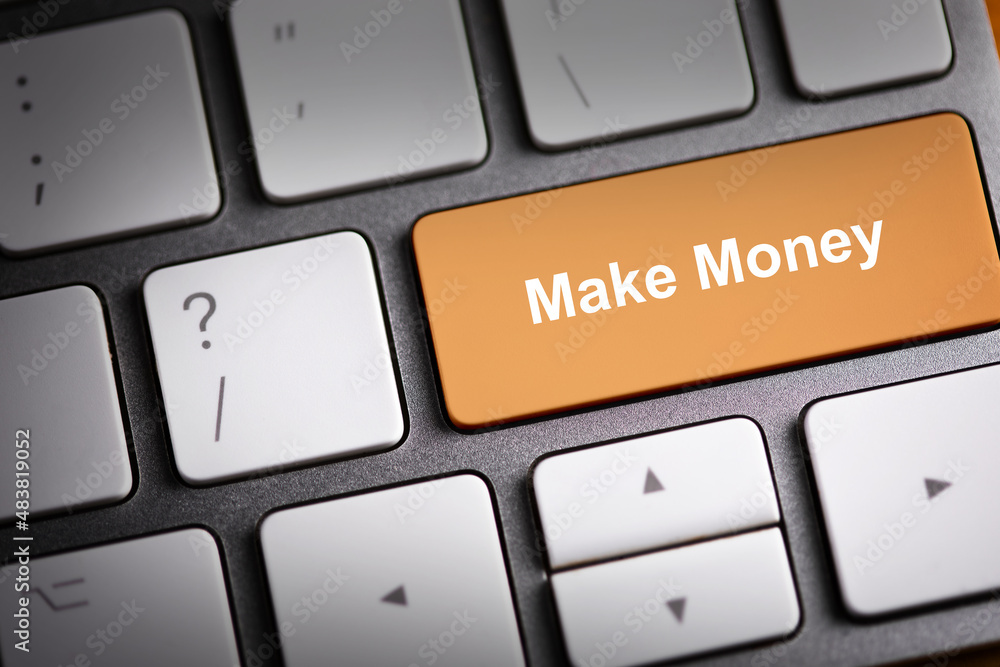 Poster computer keyboard with make money button concept