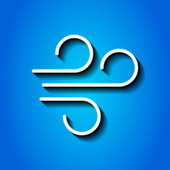 Wind simple icon. Flat desing. White icon with shadow on blue background.ai