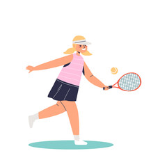 Fototapeta na wymiar Girl in sportswear playing tennis. Kid practicing professional athlete activities, sport games