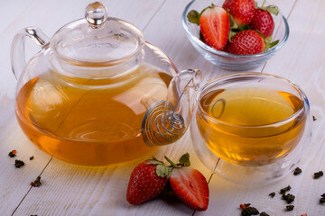 Green Chinese oolong tea with strawberrie