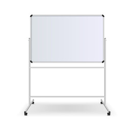 Fototapeta premium Realistic blank flip chart with legs isolated on white background. Board banner for presentation