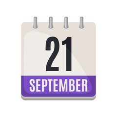 September 21 calendar Icon in flat style isolated on white background. World Alzheimers day.