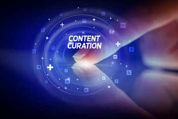 Finger touching tablet with social media icons concept