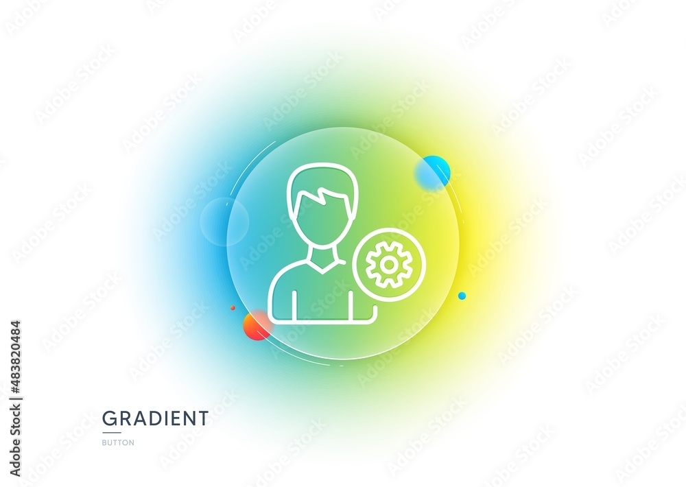Poster user settings line icon. gradient blur button with glassmorphism. profile avatar with cogwheel sign.