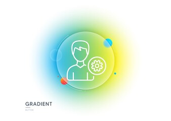 User settings line icon. Gradient blur button with glassmorphism. Profile Avatar with cogwheel sign. Male Person silhouette symbol. Transparent glass design. Support line icon. Vector