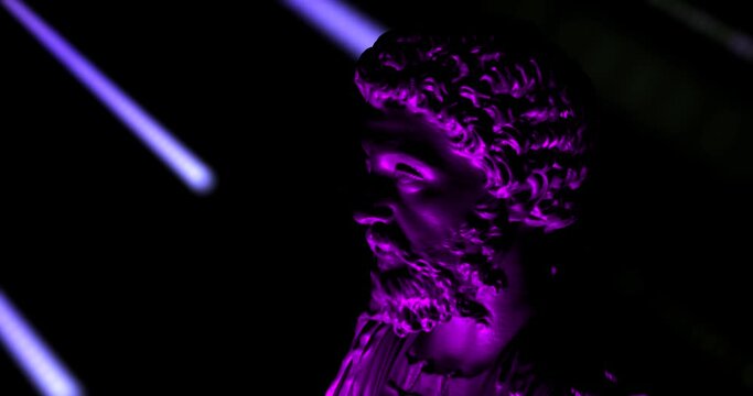 3D model statue with colorful animated background. NFT Art trading concept and neon bright colors