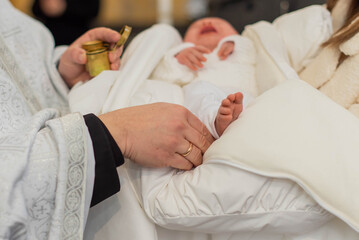 Baptism ceremony in Church. baptism of a child, the sacrament of baptism, Church, temple, Orthodoxy.
