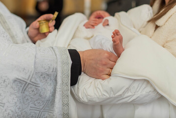 Baptism ceremony in Church. baptism of a child, the sacrament of baptism, Church, temple, Orthodoxy.