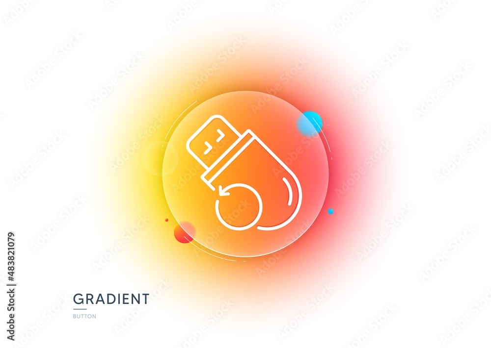 Poster recovery usb memory line icon. gradient blur button with glassmorphism. backup data sign. restore in