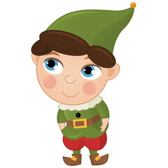 cartoon scene with happy elf prince on white background illustration