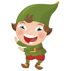 cartoon scene with happy elf prince on white background illustration