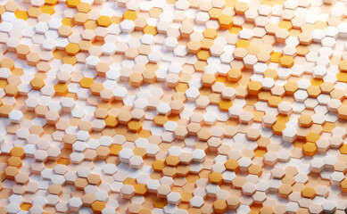 Hexagons, rendering 3D illustration. Abstract background, business, science concept. 
