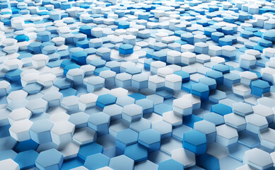 Hexagons, rendering 3D illustration. Abstract background, business, science concept. 
