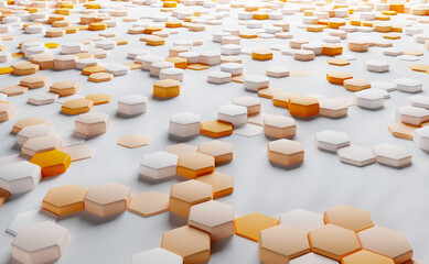 Hexagons, rendering 3D illustration. Abstract background, business, science concept. 