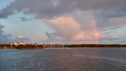 Naklejka na ściany i meble Russia. Solovki. Solovetsky Islands. Rainbow over the Big Solovetsky Island