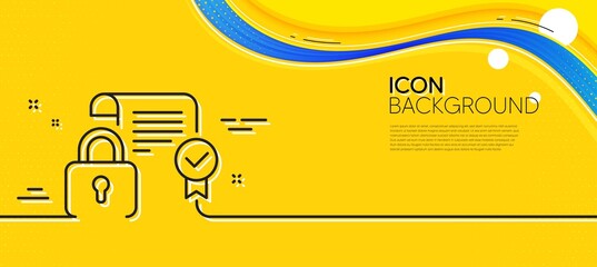 Naklejka na ściany i meble Security contract line icon. Abstract yellow background. Cyber defence lock sign. Private protection symbol. Minimal security contract line icon. Wave banner concept. Vector