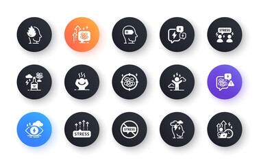 Stress icons. Mental health, depression and confusion thoughts. Frustrated man, negative mood, panic fear outicons. Stress pressure and psychology mental problems. Bad depression. Vector