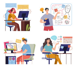 People team developers workers characters working isolated set. Vector flat graphic design cartoon illustration