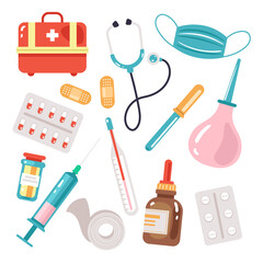 Medicine doctors tools isolated set. Vector flat graphic design cartoon illustration