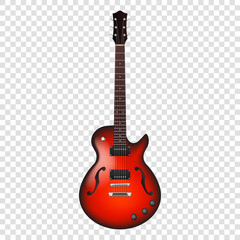 Plakat Stylish acoustic guitar red with mexican ornament. Realistic string instrument template for design