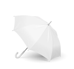 Template umbrella, side angle view. Open white parasol with shadow isolated on white background