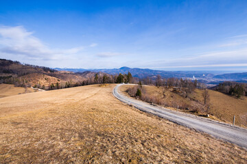 idyllic winter landscape without snow in Austria near the city of Graz